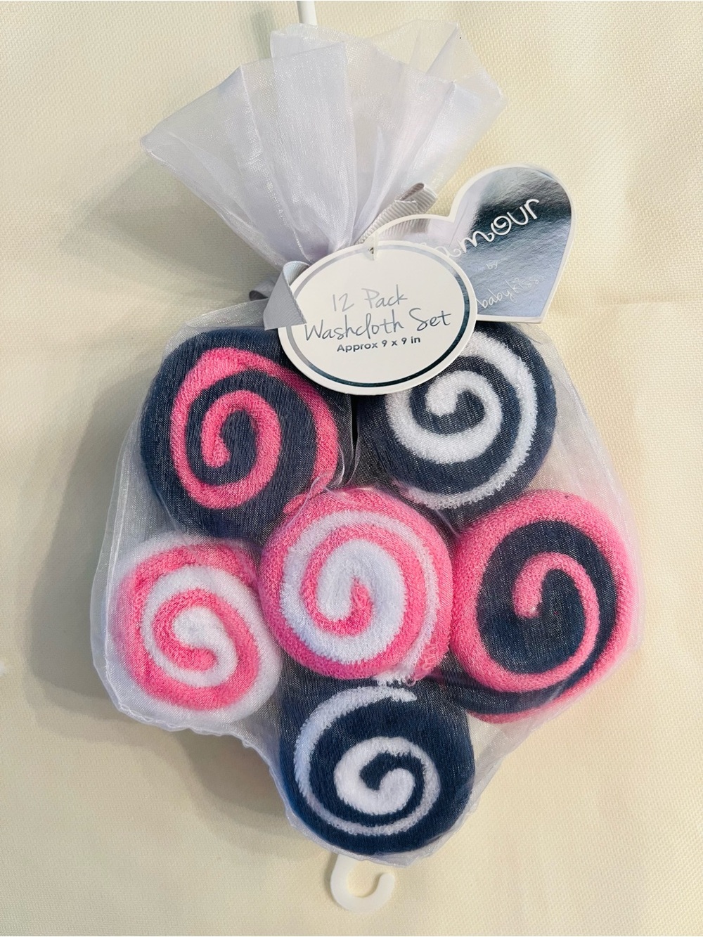 Washcloth Set for Kids - Pink & Navy Spiral Design 12 pack